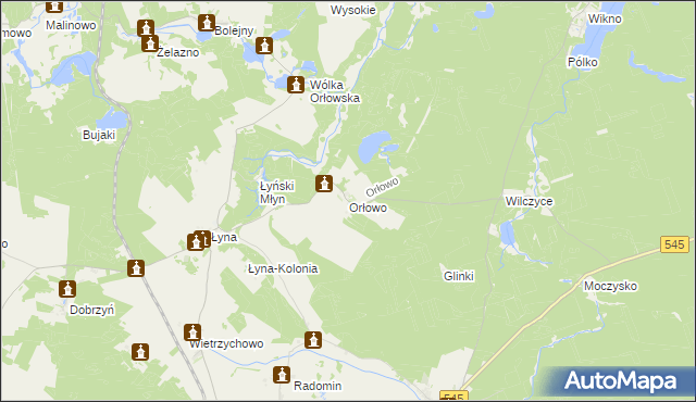 mapa Orłowo gmina Nidzica, Orłowo gmina Nidzica na mapie Targeo