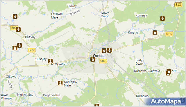 mapa Orneta powiat lidzbarski, Orneta powiat lidzbarski na mapie Targeo