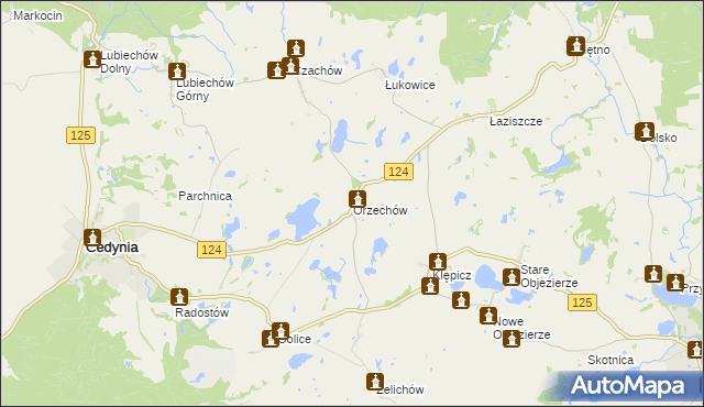 mapa Orzechów gmina Cedynia, Orzechów gmina Cedynia na mapie Targeo