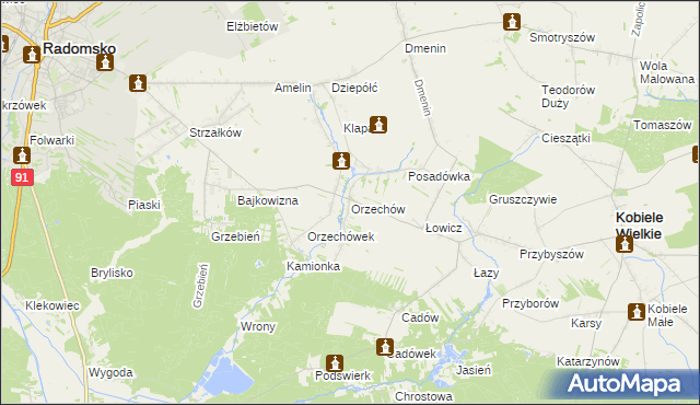 mapa Orzechów gmina Kobiele Wielkie, Orzechów gmina Kobiele Wielkie na mapie Targeo