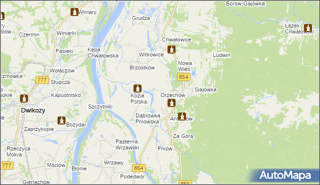 mapa Orzechów gmina Radomyśl nad Sanem, Orzechów gmina Radomyśl nad Sanem na mapie Targeo