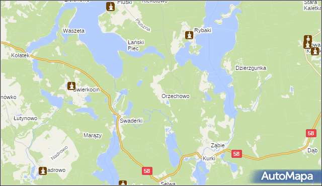 mapa Orzechowo gmina Olsztynek, Orzechowo gmina Olsztynek na mapie Targeo