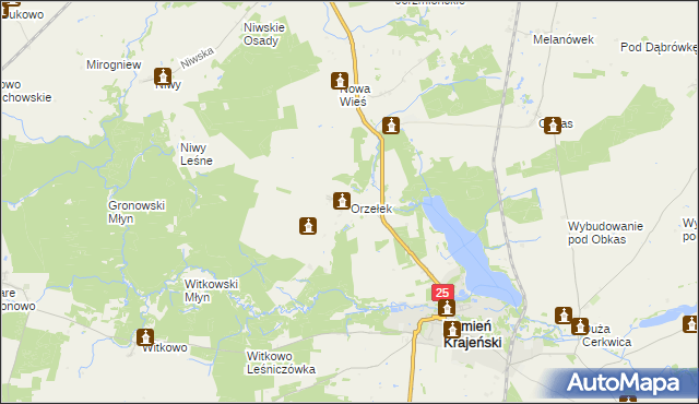 mapa Orzełek gmina Kamień Krajeński, Orzełek gmina Kamień Krajeński na mapie Targeo