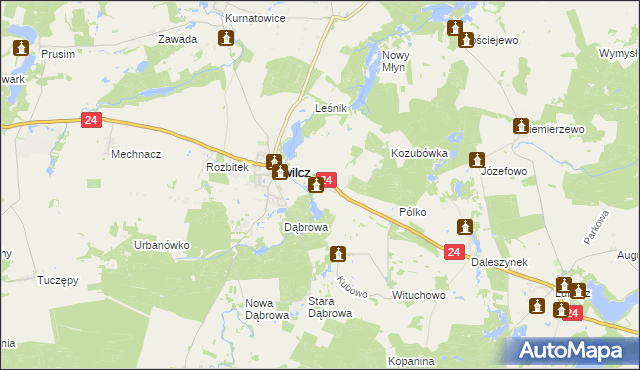 mapa Orzeszkowo gmina Kwilcz, Orzeszkowo gmina Kwilcz na mapie Targeo