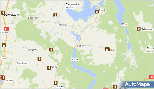 mapa Orzyny, Orzyny na mapie Targeo