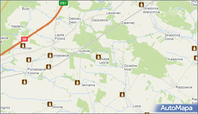 mapa Osada Leśna gmina Oleśnica, Osada Leśna gmina Oleśnica na mapie Targeo