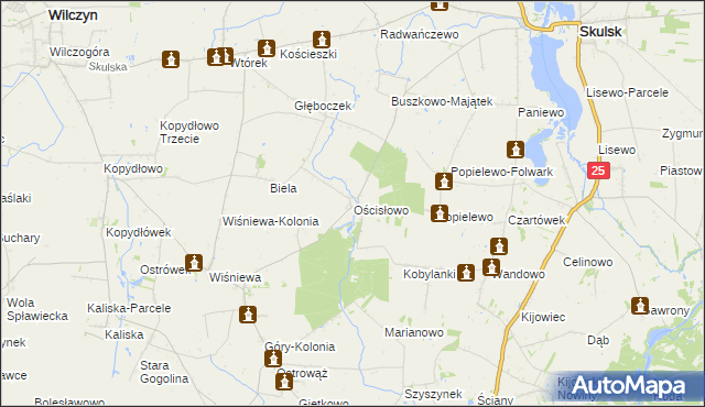 mapa Ościsłowo gmina Wilczyn, Ościsłowo gmina Wilczyn na mapie Targeo