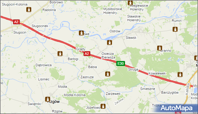 mapa Osiecza Druga, Osiecza Druga na mapie Targeo