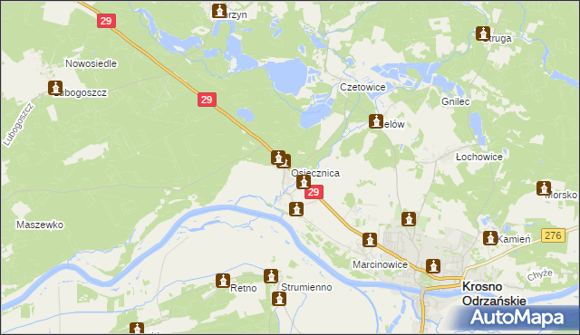 mapa Osiecznica gmina Krosno Odrzańskie, Osiecznica gmina Krosno Odrzańskie na mapie Targeo