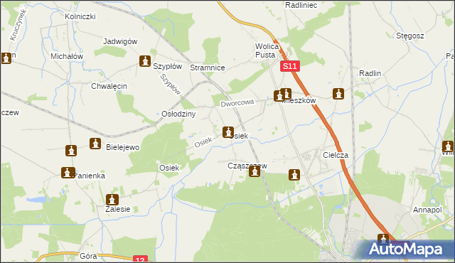 mapa Osiek gmina Jarocin, Osiek gmina Jarocin na mapie Targeo