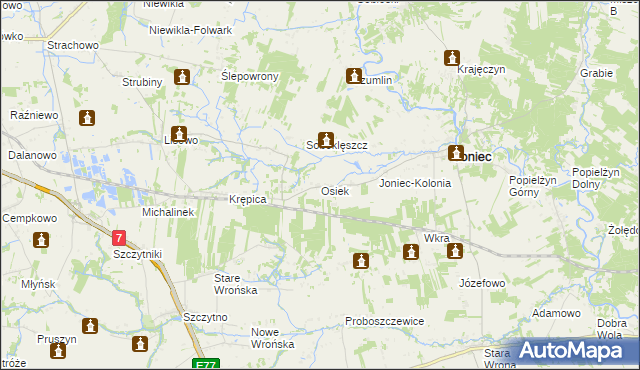 mapa Osiek gmina Joniec, Osiek gmina Joniec na mapie Targeo