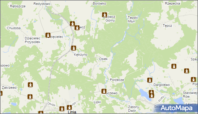 mapa Osiek gmina Linia, Osiek gmina Linia na mapie Targeo