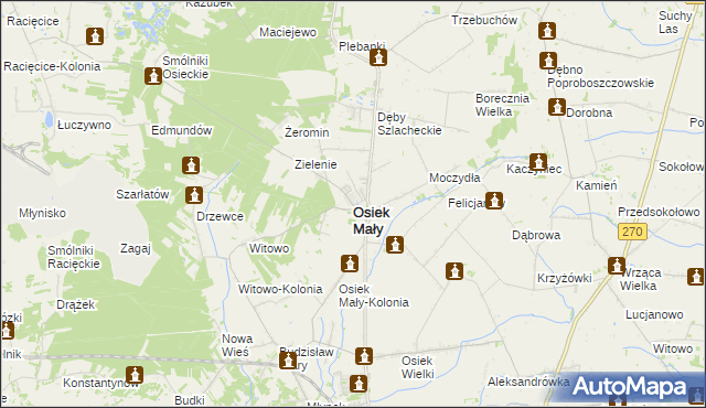 mapa Osiek Mały powiat kolski, Osiek Mały powiat kolski na mapie Targeo