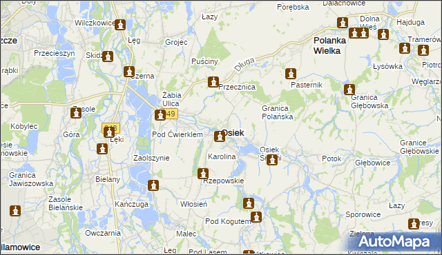 mapa Osiek powiat oświęcimski, Osiek powiat oświęcimski na mapie Targeo