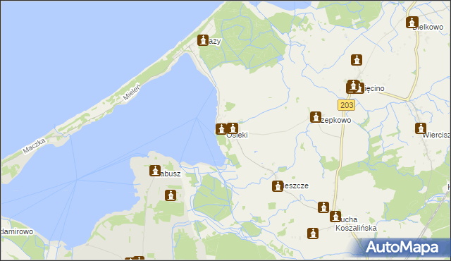 mapa Osieki gmina Sianów, Osieki gmina Sianów na mapie Targeo