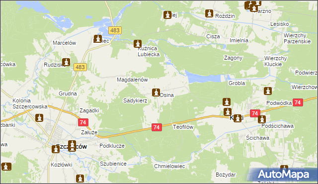 mapa Osina gmina Kluki, Osina gmina Kluki na mapie Targeo