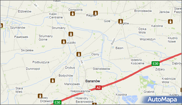 mapa Osiny gmina Baranów, Osiny gmina Baranów na mapie Targeo