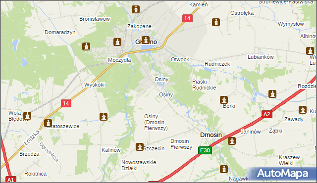 mapa Osiny gmina Dmosin, Osiny gmina Dmosin na mapie Targeo