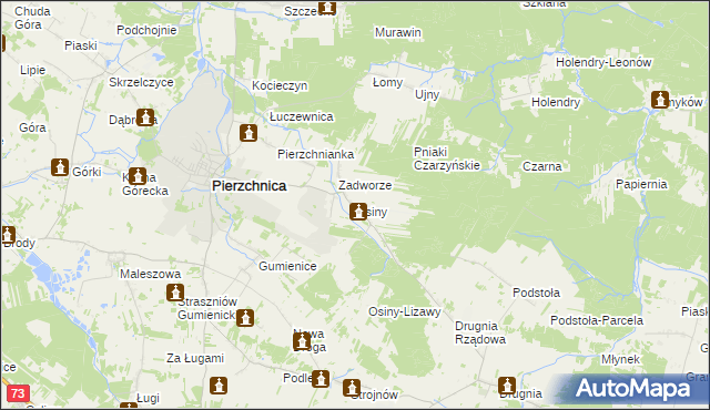 mapa Osiny gmina Pierzchnica, Osiny gmina Pierzchnica na mapie Targeo