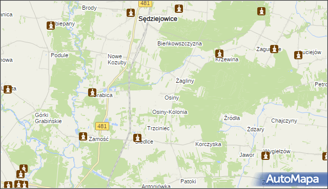 mapa Osiny gmina Sędziejowice, Osiny gmina Sędziejowice na mapie Targeo