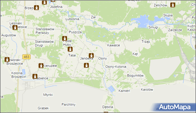 mapa Osiny gmina Szczerców, Osiny gmina Szczerców na mapie Targeo