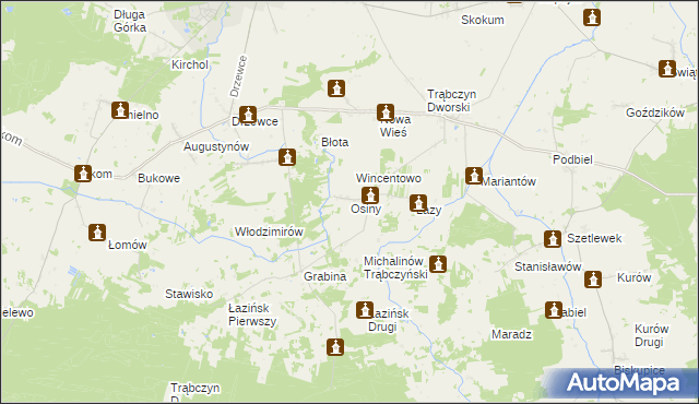 mapa Osiny gmina Zagórów, Osiny gmina Zagórów na mapie Targeo