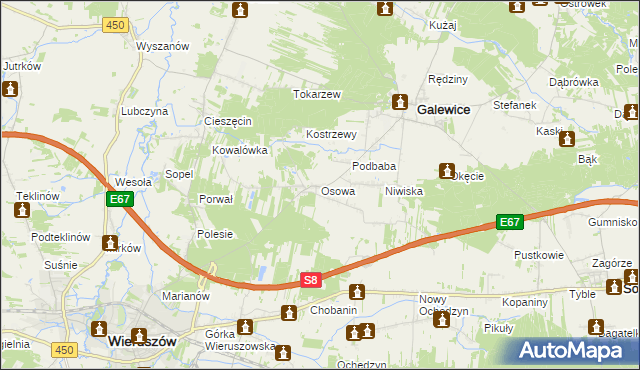 mapa Osowa gmina Galewice, Osowa gmina Galewice na mapie Targeo