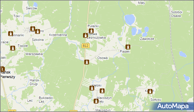 mapa Osowa gmina Hańsk, Osowa gmina Hańsk na mapie Targeo