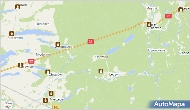 mapa Osowiec gmina Dobiegniew, Osowiec gmina Dobiegniew na mapie Targeo