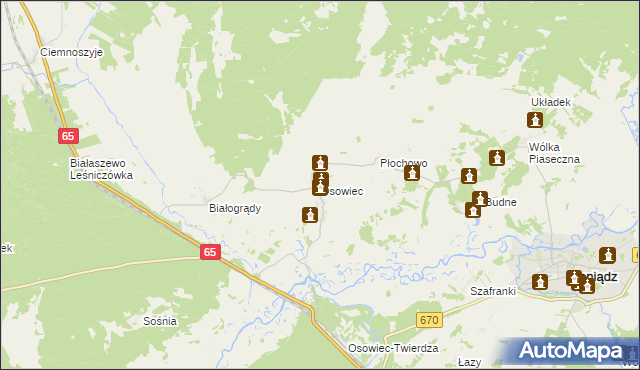 mapa Osowiec gmina Goniądz, Osowiec gmina Goniądz na mapie Targeo