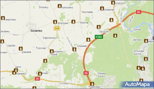 mapa Osówiec gmina Sicienko, Osówiec gmina Sicienko na mapie Targeo