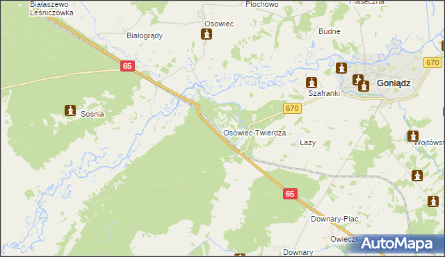 mapa Osowiec-Twierdza, Osowiec-Twierdza na mapie Targeo