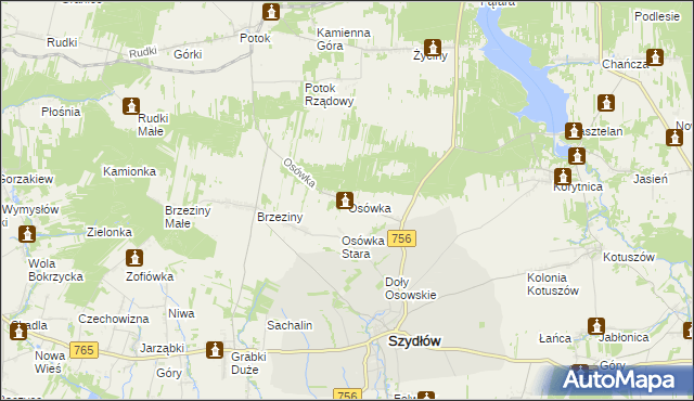 mapa Osówka gmina Szydłów, Osówka gmina Szydłów na mapie Targeo