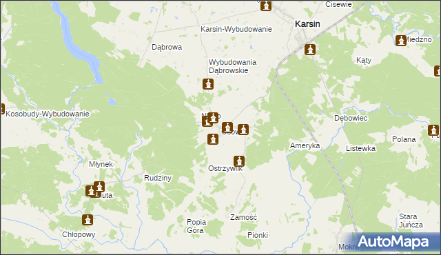 mapa Osowo gmina Karsin, Osowo gmina Karsin na mapie Targeo