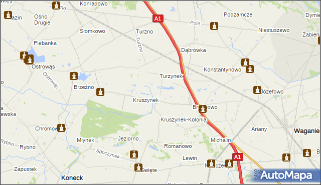mapa Ossówka gmina Koneck, Ossówka gmina Koneck na mapie Targeo