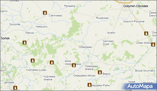 mapa Ostaszewo gmina Sońsk, Ostaszewo gmina Sońsk na mapie Targeo