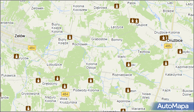 mapa Ostoja gmina Zelów, Ostoja gmina Zelów na mapie Targeo