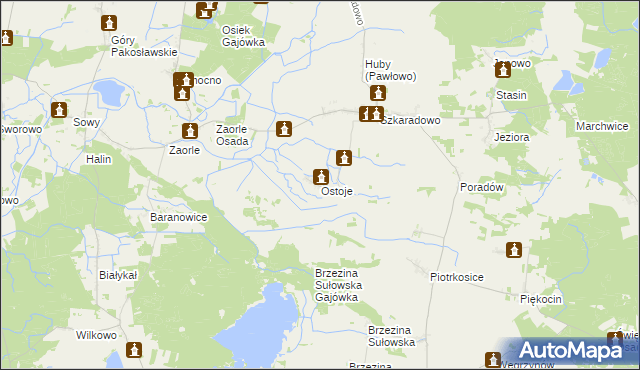 mapa Ostoje gmina Jutrosin, Ostoje gmina Jutrosin na mapie Targeo