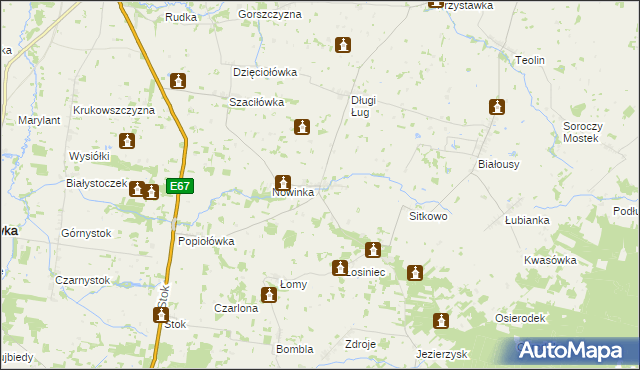 mapa Ostra Góra gmina Korycin, Ostra Góra gmina Korycin na mapie Targeo