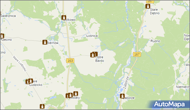 mapa Ostre Bardo gmina Połczyn-Zdrój, Ostre Bardo gmina Połczyn-Zdrój na mapie Targeo