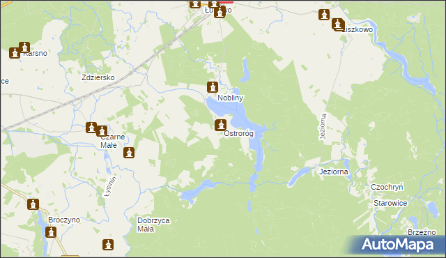 mapa Ostroróg gmina Czaplinek, Ostroróg gmina Czaplinek na mapie Targeo