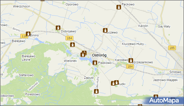 mapa Ostroróg powiat szamotulski, Ostroróg powiat szamotulski na mapie Targeo