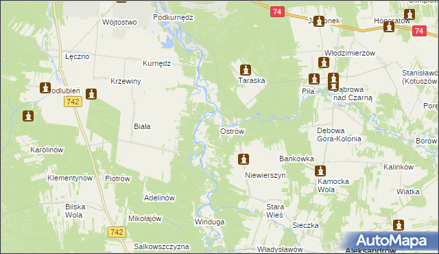 mapa Ostrów gmina Aleksandrów, Ostrów gmina Aleksandrów na mapie Targeo