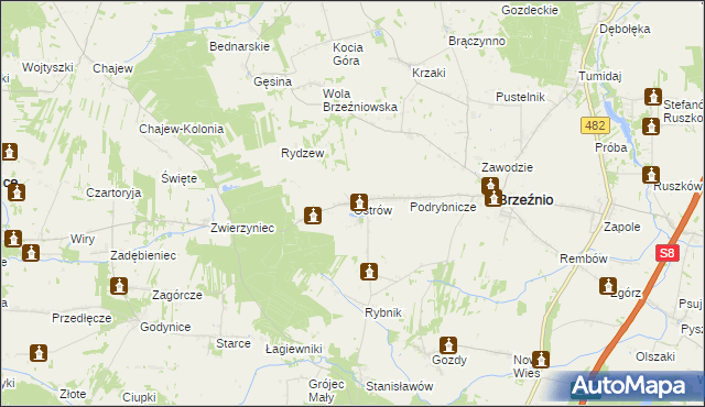 mapa Ostrów gmina Brzeźnio, Ostrów gmina Brzeźnio na mapie Targeo