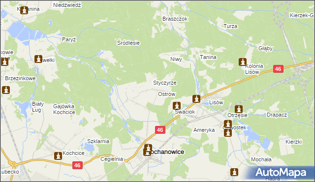 mapa Ostrów gmina Kochanowice, Ostrów gmina Kochanowice na mapie Targeo