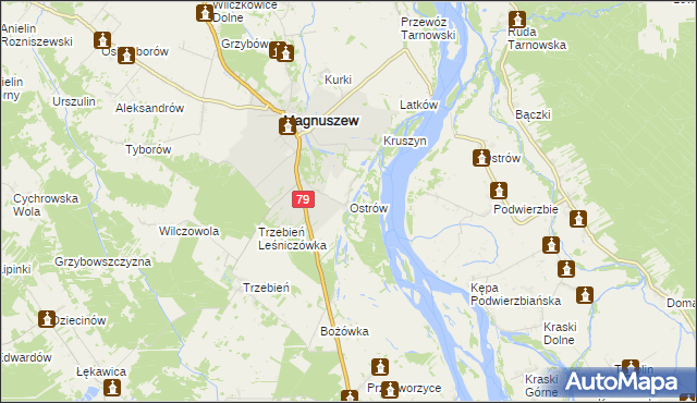 mapa Ostrów gmina Magnuszew, Ostrów gmina Magnuszew na mapie Targeo