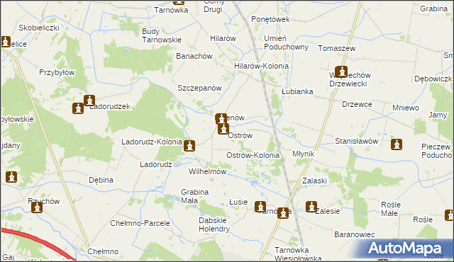 mapa Ostrów gmina Olszówka, Ostrów gmina Olszówka na mapie Targeo