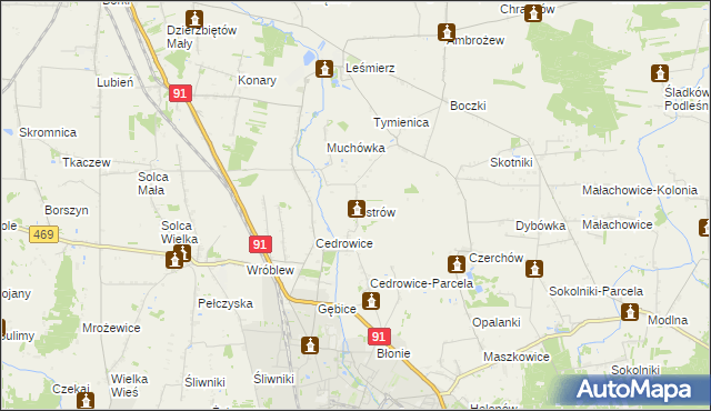 mapa Ostrów gmina Ozorków, Ostrów gmina Ozorków na mapie Targeo