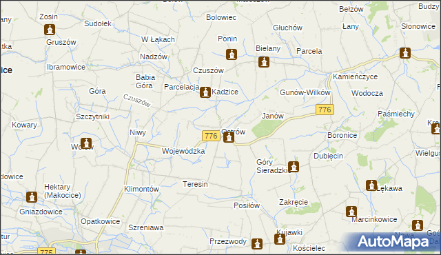 mapa Ostrów gmina Proszowice, Ostrów gmina Proszowice na mapie Targeo