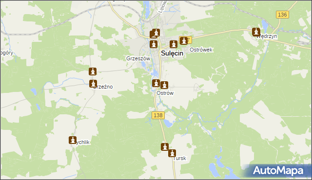 mapa Ostrów gmina Sulęcin, Ostrów gmina Sulęcin na mapie Targeo